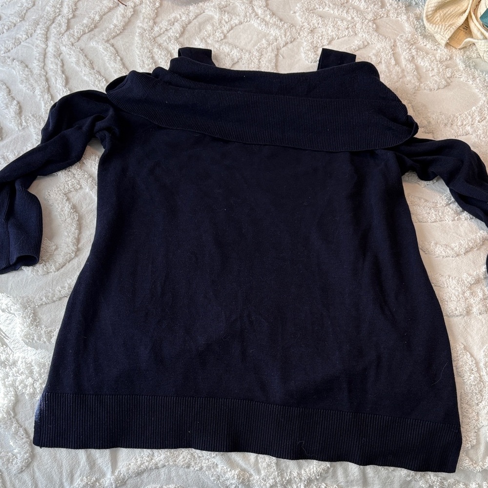 Isaac Mizrahi Off-the-Shoulder Navy Sweater